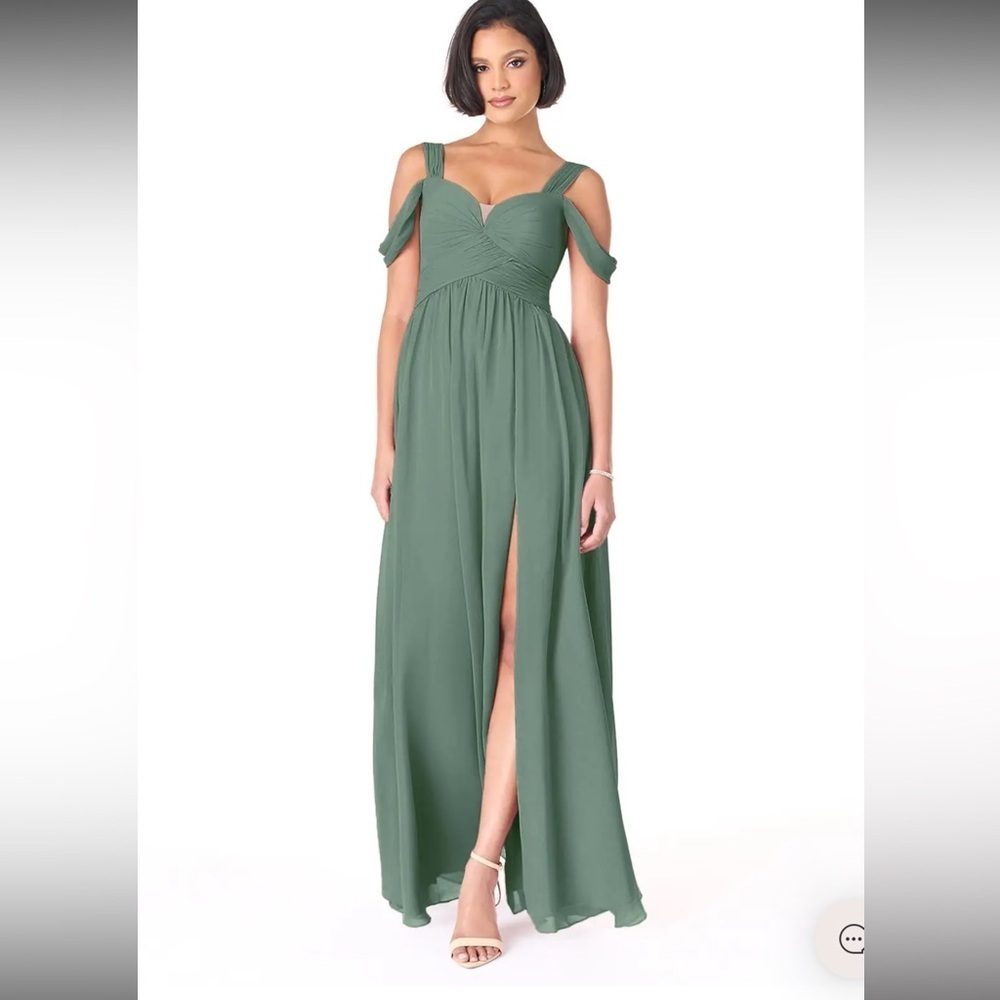Azazie Green Sleeveless Sweetheart Maxi Gown Bridesmaid Wedding Eucalyptus C=14